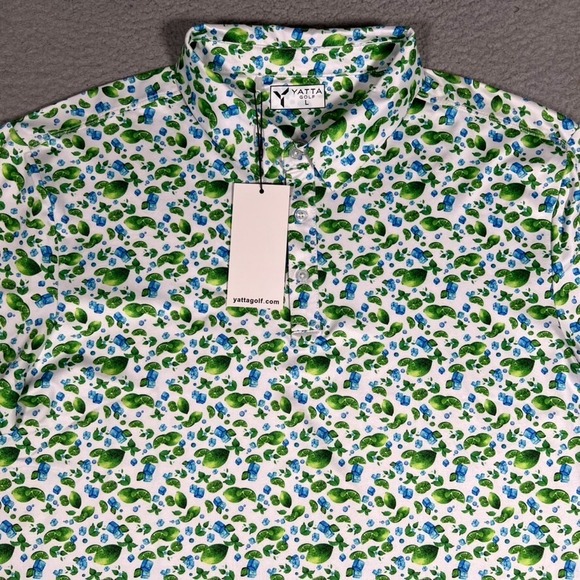Yatta Golf Shirt Mens Large Lime All Over Golf Performance Polo Stretch Logo NWT - Picture 1 of 12